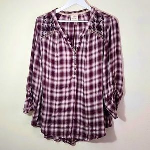 Knox Rose Plaid Tunic 3/4 Sleeve Size XL